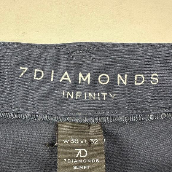 7 Diamonds Pants Mens 38 Navy Blue Performance Chino Slim Fit Stretch Work Golf - Picture 3 of 13